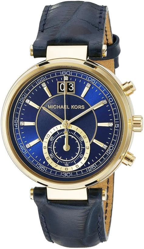 michael kors mk2425 sawyer gold blau leder damenuhr armbanduhr|Michael Kors Sawyer MK2425 Watch .